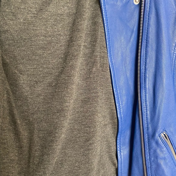 Vivid Blue Rebecca Taylor Leather Moto Jacket SZ 4 - Picture 5 of 8